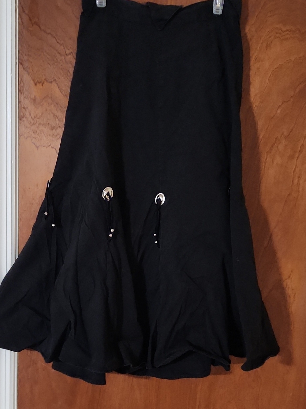 Vintage Women's Flared Skirt with Grommet Tie Details Black